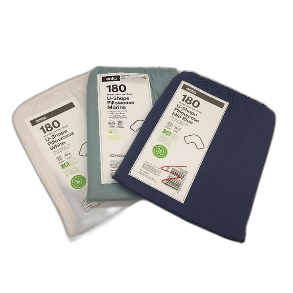 3 Piece 180 Thread Count U Shaped Pillow Cases White Navy Green Pack NEW