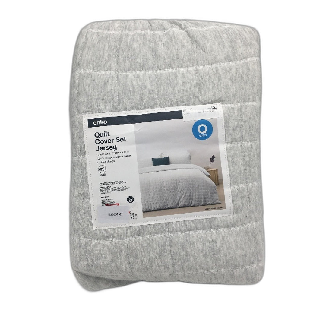 Soft Cozy Light Grey Jersey Poly Cotton Blend Quilt Cover Set QUEEN NEW