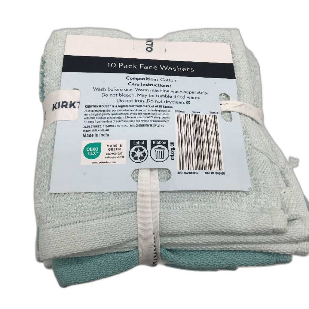 Kirkton House 20 Piece Australian Cotton Green Toned Face Washers Pack NEW