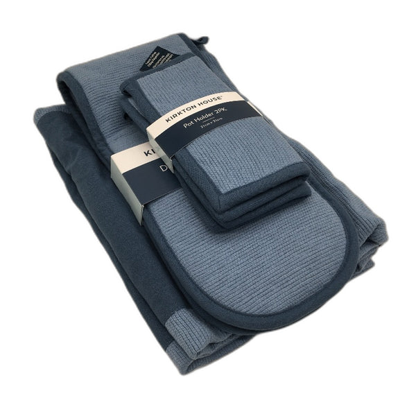 Kirkton House Blue 5 Piece Kitchen Pack Inc 2 x Aprons Pot Glove & Holders NEW