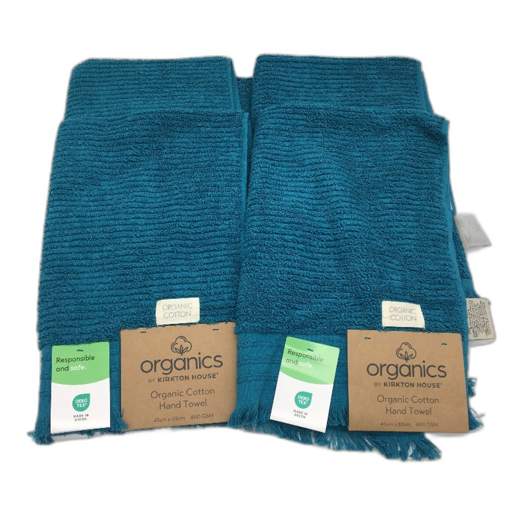 Kirkton House Teal 4 Piece Organic 100% Cotton 600GSM Hand Towel Set NEW