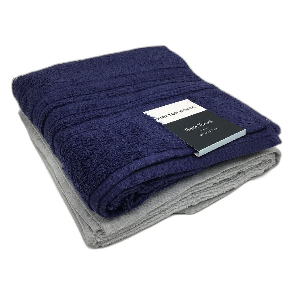 Kirkton House Navy Blue & Grey 2 Piece 100% Cotton Bath Towel Set NEW