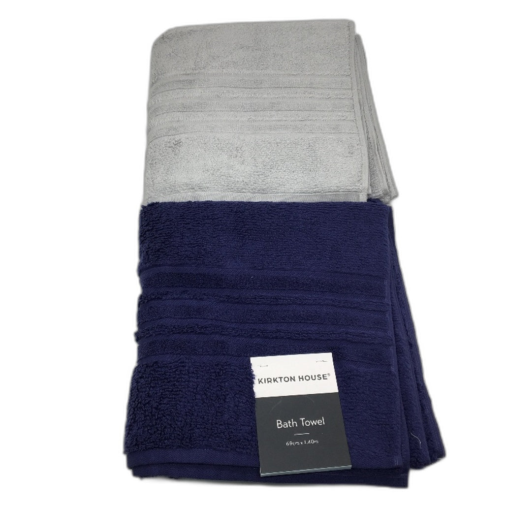 Kirkton House Navy Blue & Grey 2 Piece 100% Cotton Bath Towel Set NEW