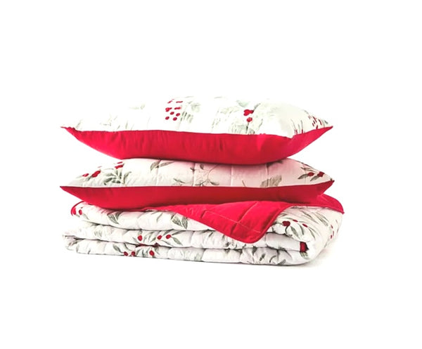 Home Decor Mistletoe Festive Christmas Reversible Coverlet Set Queen/King NEW