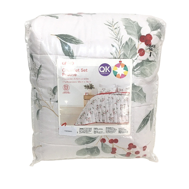 Home Decor Mistletoe Festive Christmas Reversible Coverlet Set Queen/King NEW