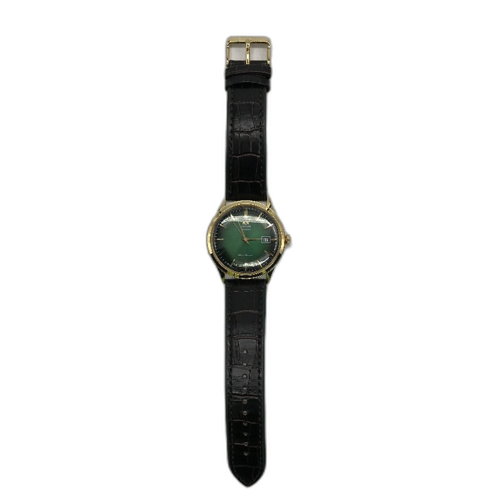 Epson Orient Bambino Green Dial Gold Case Leather Band Mens Automatic Watch