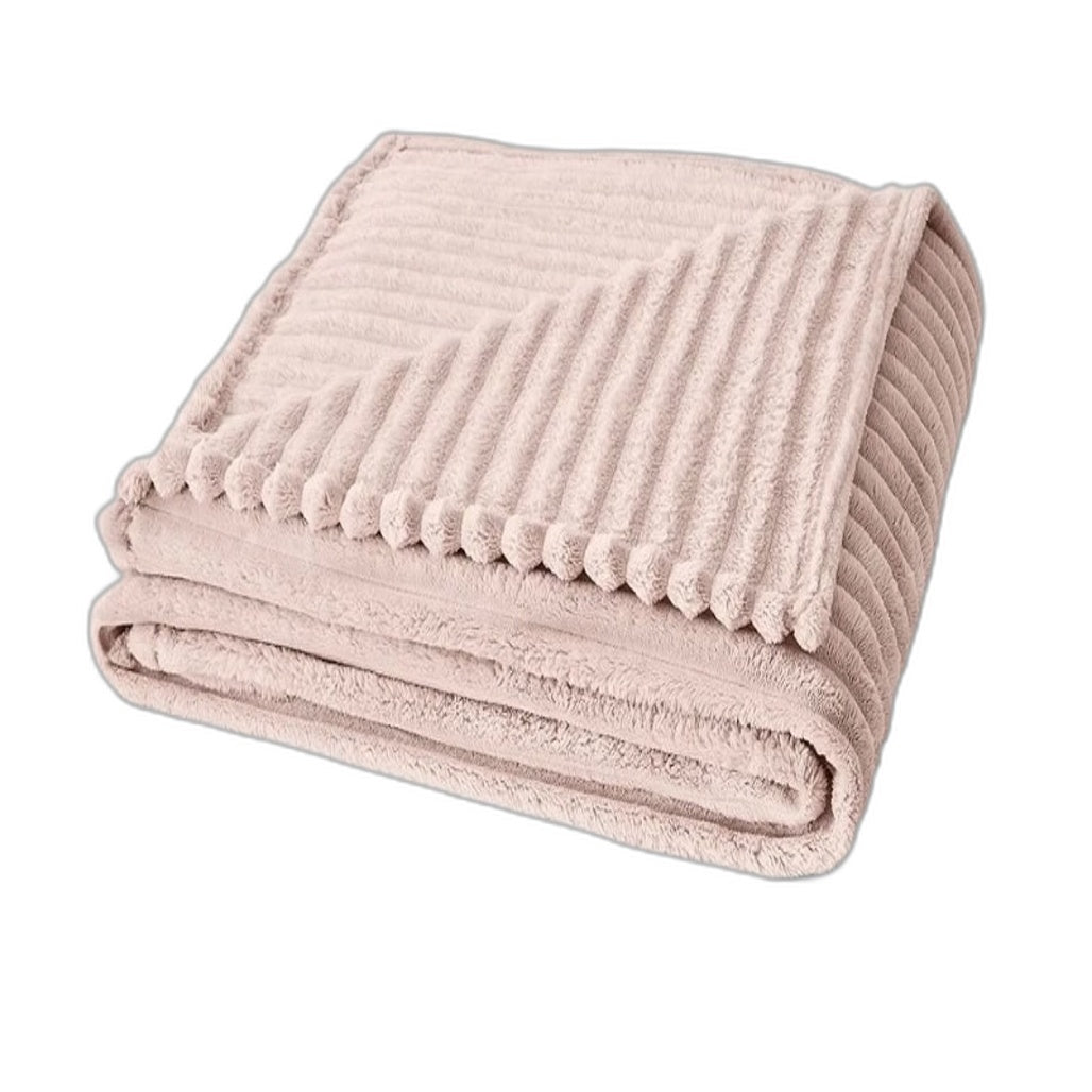 Super Soft Easy Care Pink Washable Plush Ribbed Blanket Double/Queen Size NEW