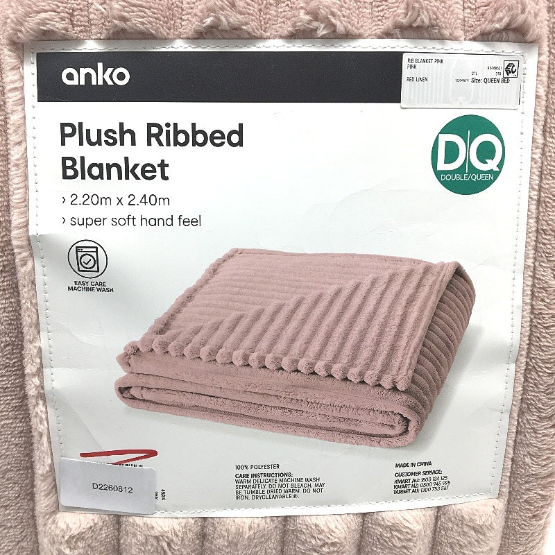 Super Soft Easy Care Pink Washable Plush Ribbed Blanket Double/Queen Size NEW