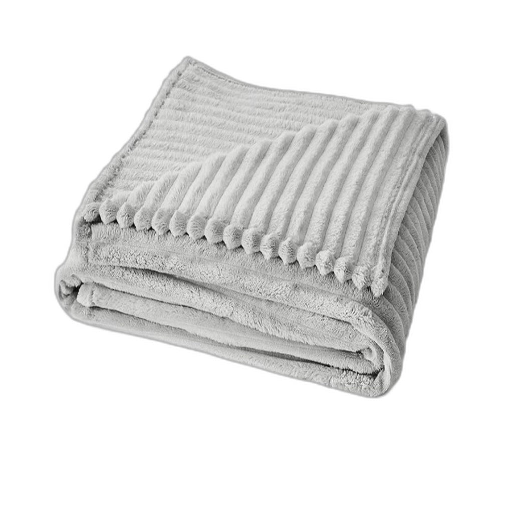 Super Soft Easy Care Grey Washable Plush Ribbed Blanket Double/Queen Size NEW