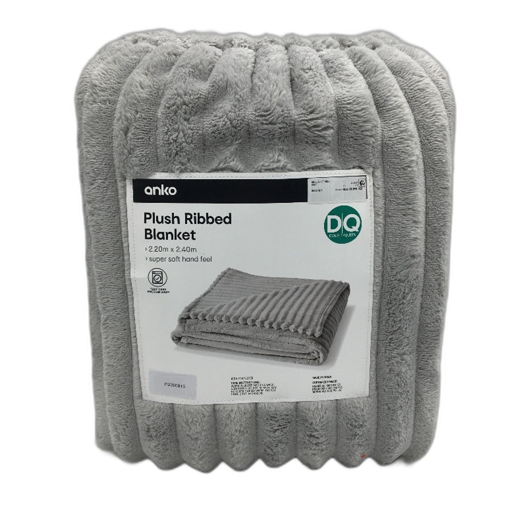 Super Soft Easy Care Grey Washable Plush Ribbed Blanket Double/Queen Size NEW