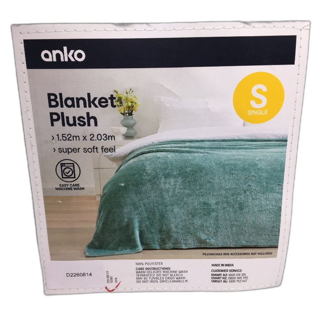 Super Soft Easy Care Mint Green Washable Plush Ribbed Blanket SINGLE Size NEW