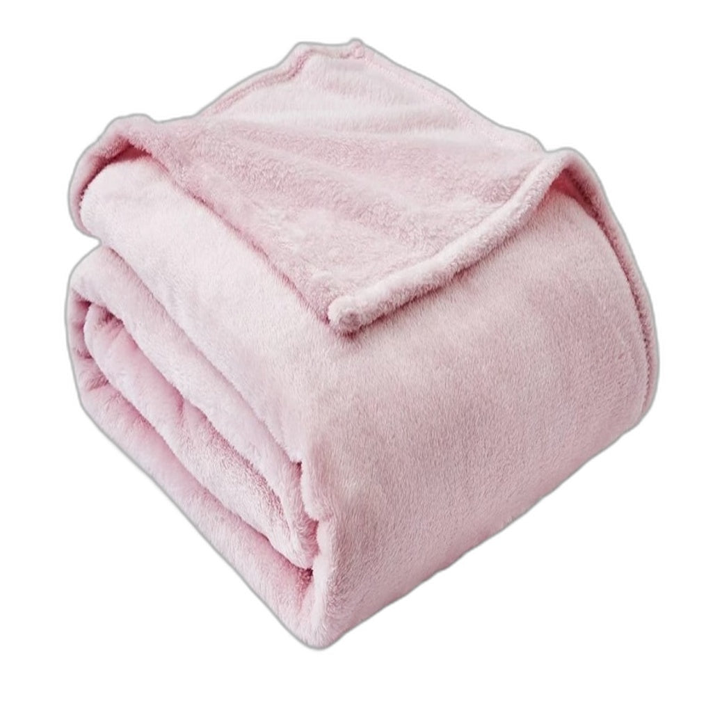 Super Soft Easy Care Pale Pink Washable Plush Ribbed Blanket SINGLE Size NEW
