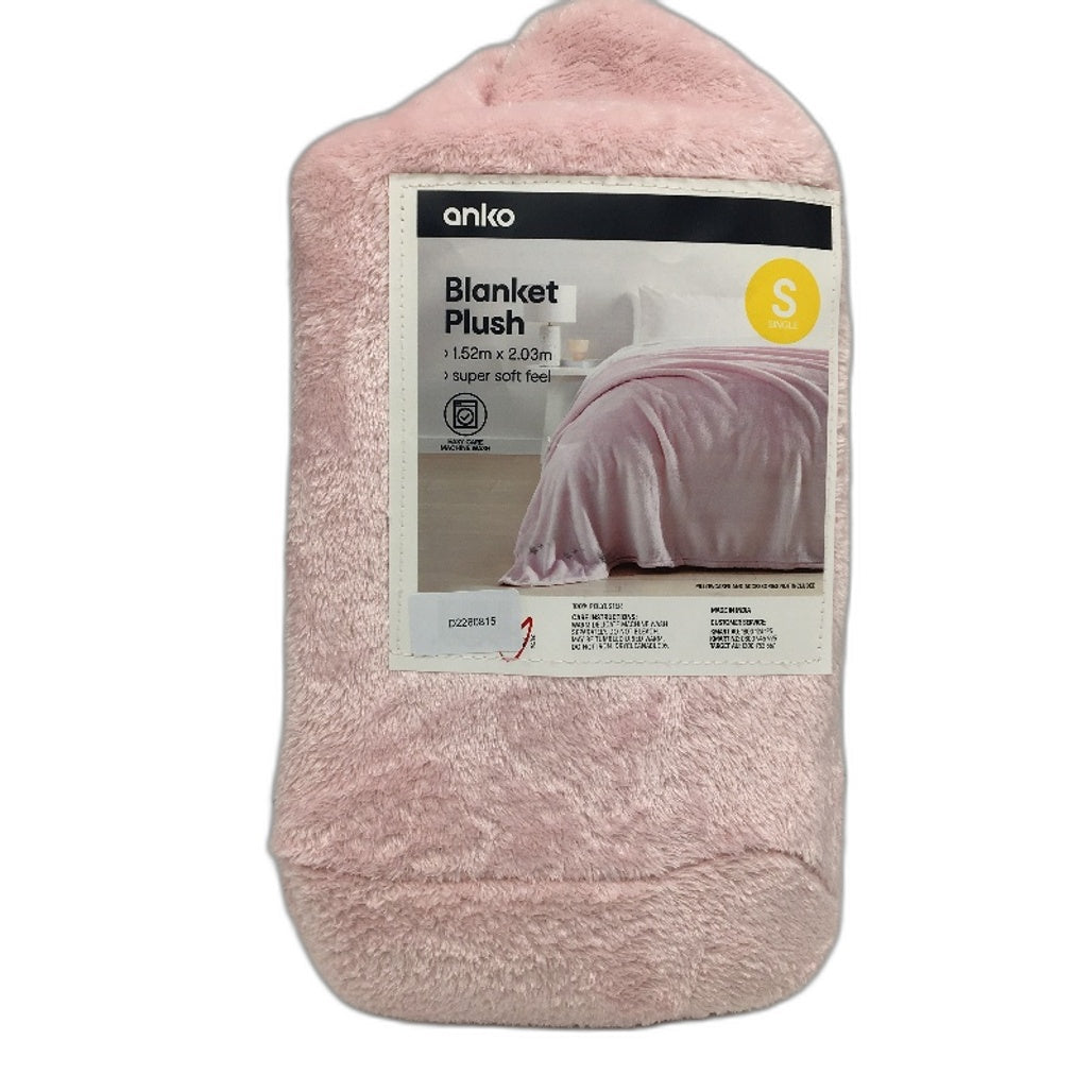 Super Soft Easy Care Pale Pink Washable Plush Ribbed Blanket SINGLE Size NEW