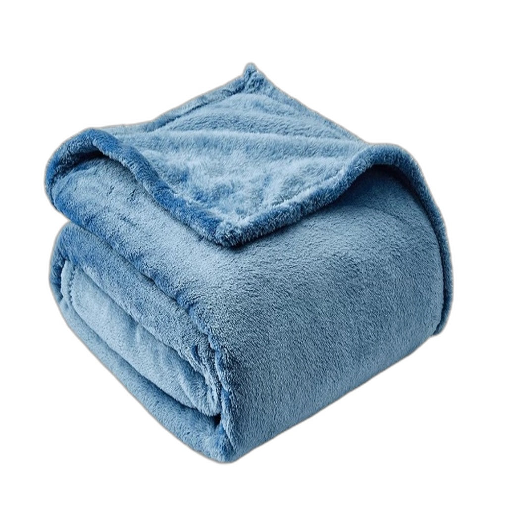 Super Soft Easy Care Blue Machine Washable Plush Ribbed Blanket SINGLE Size NEW
