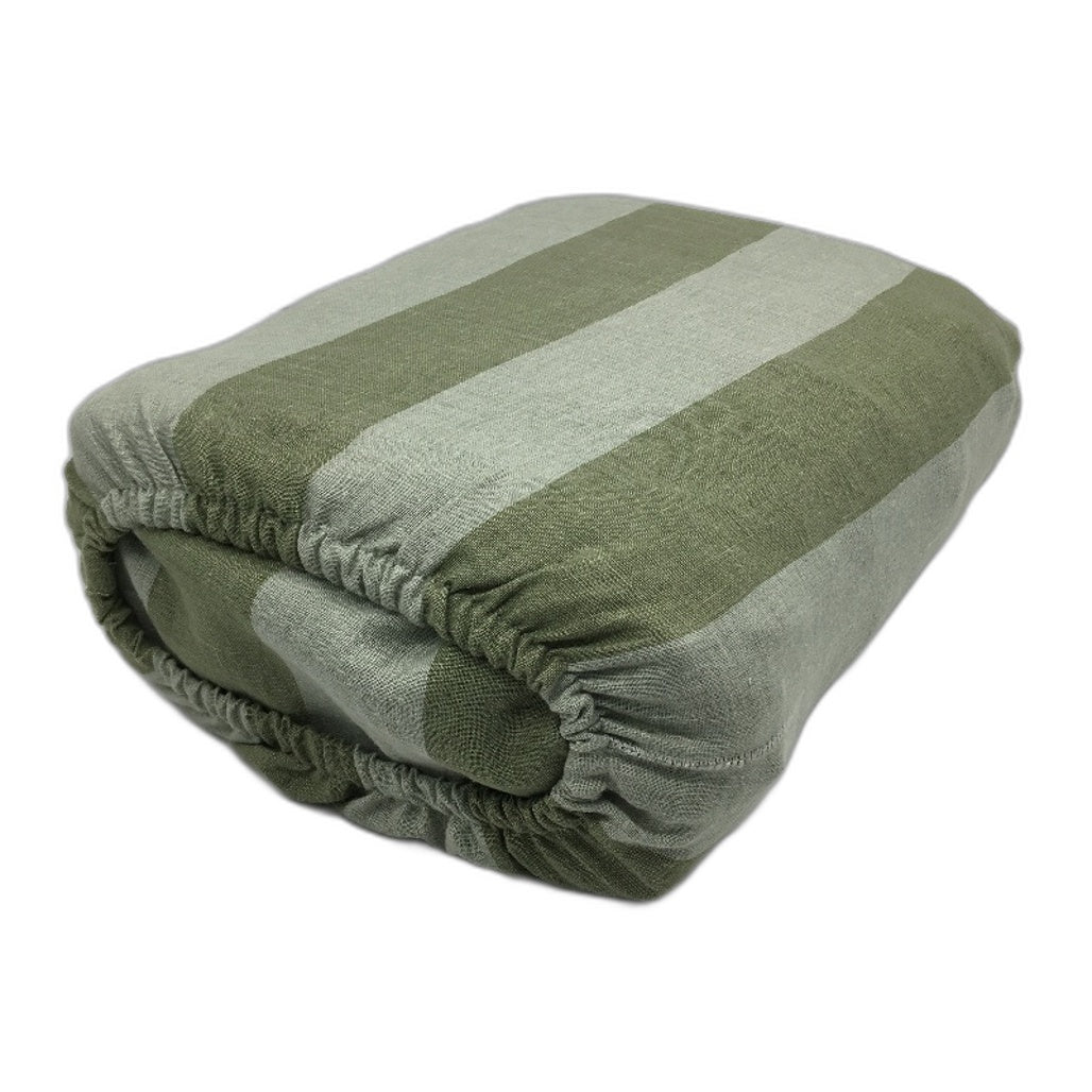 Green Stripe Linen Cotton Blend Coconut Button Feature Quilt Cover Set KING NEW