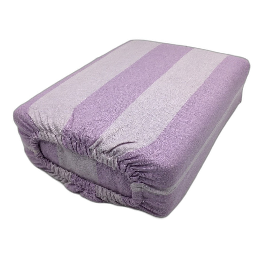 Lilac Stripe Linen Cotton Blend Coconut Button Feature Quilt Cover Set QUEEN NEW
