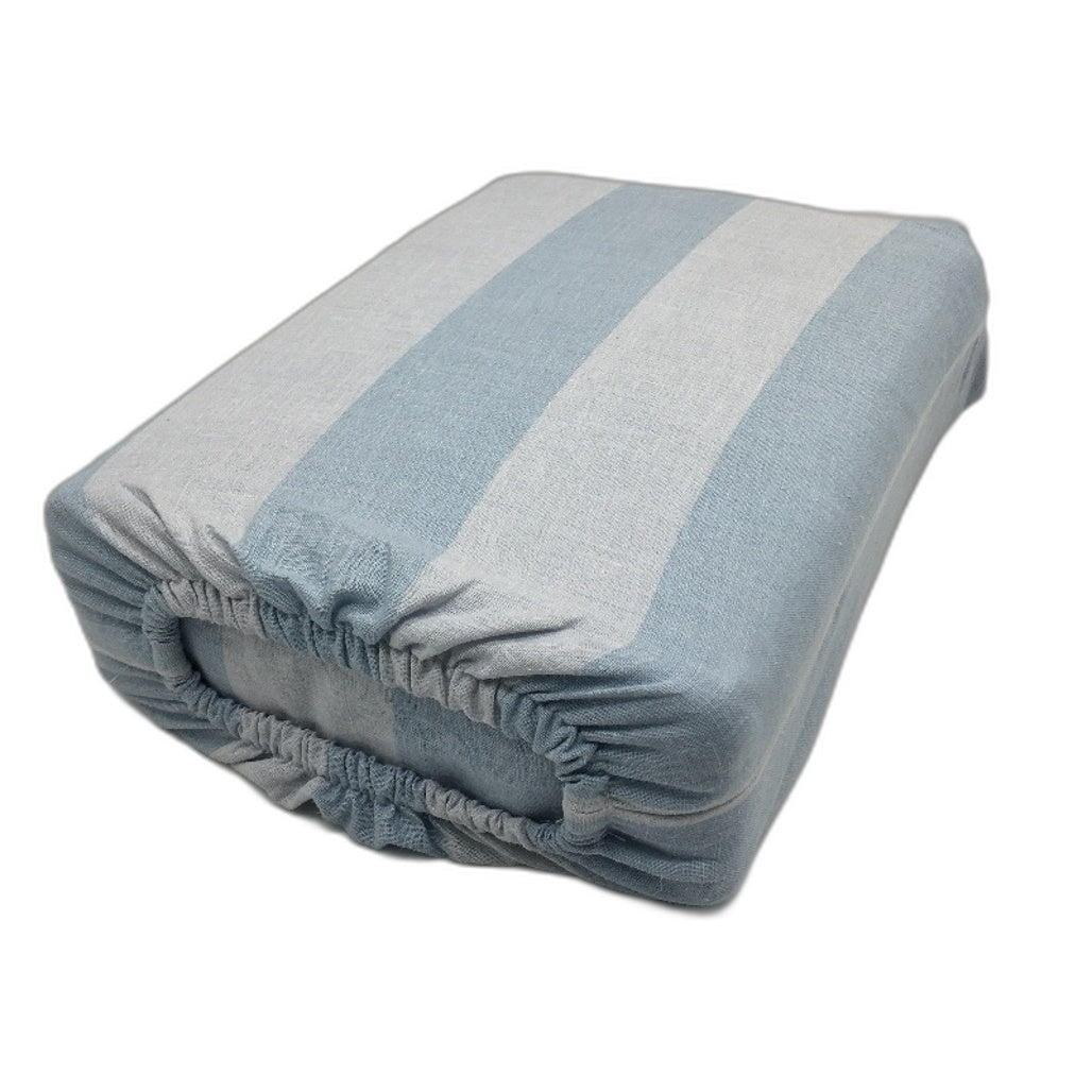 Blue Stripe Linen Cotton Blend Coconut Button Feature Quilt Cover Set QUEEN NEW