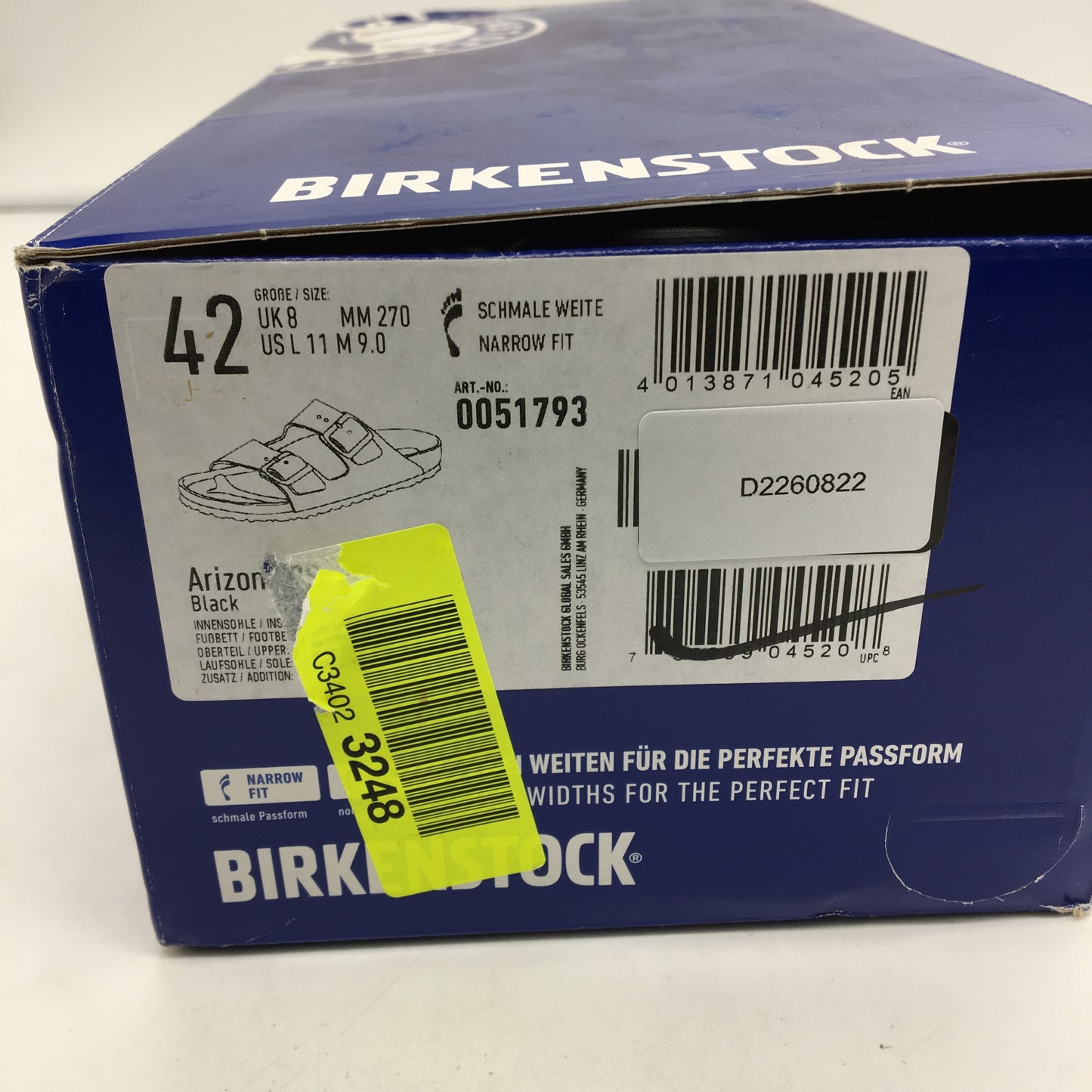 Birkenstock Classic Arizona Black Narrow Fit 2 Strap Slides Unisex 42 L11 M9 NEW