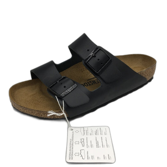 Birkenstock Classic Arizona BS Black Leather 2 Strap Slides Unisex 41 L10 M8 NEW