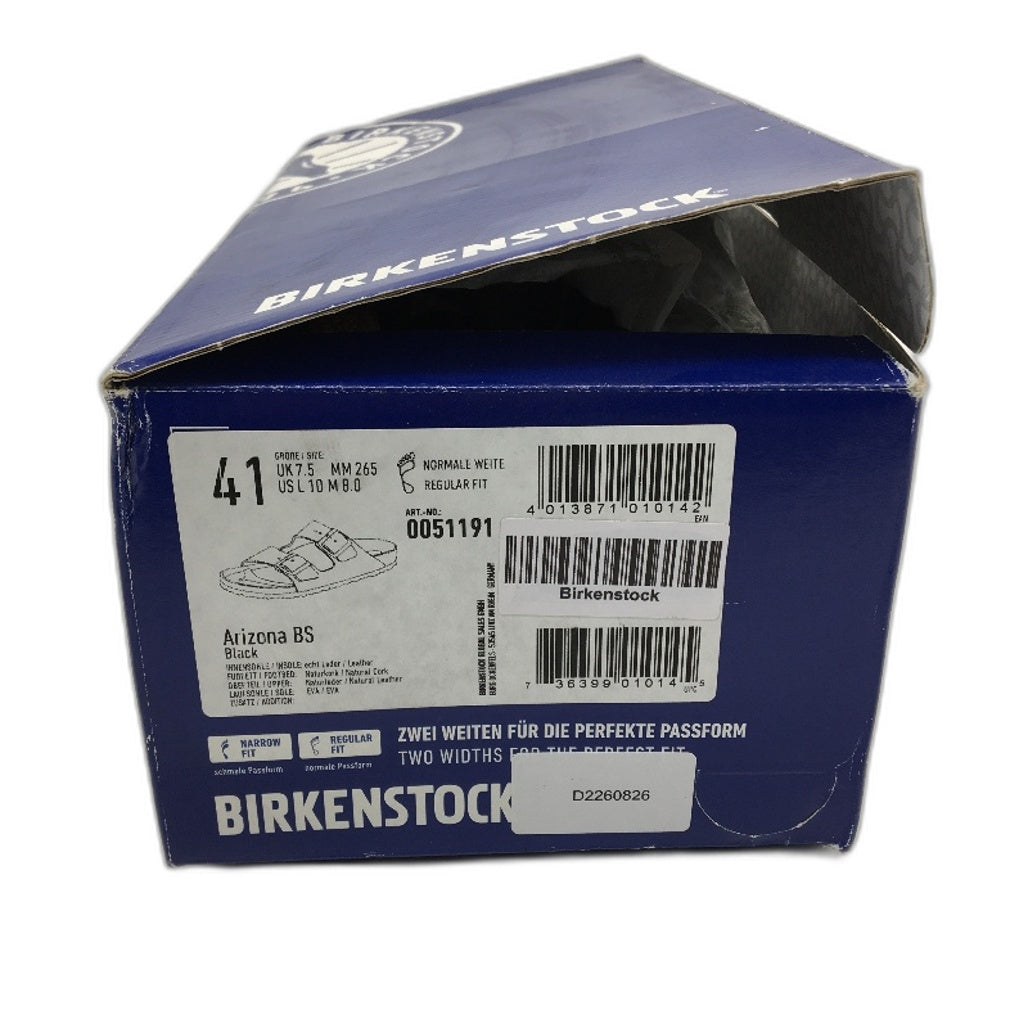 Birkenstock Classic Arizona BS Black Leather 2 Strap Slides Unisex 41 L10 M8 NEW