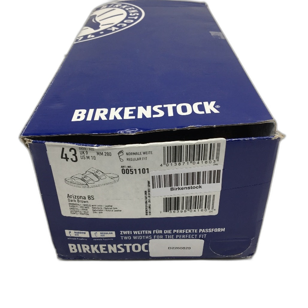 Birkenstock Arizona BS Dark Brown Regular Fit Leather Slides Mens 10 EU 43 NEW
