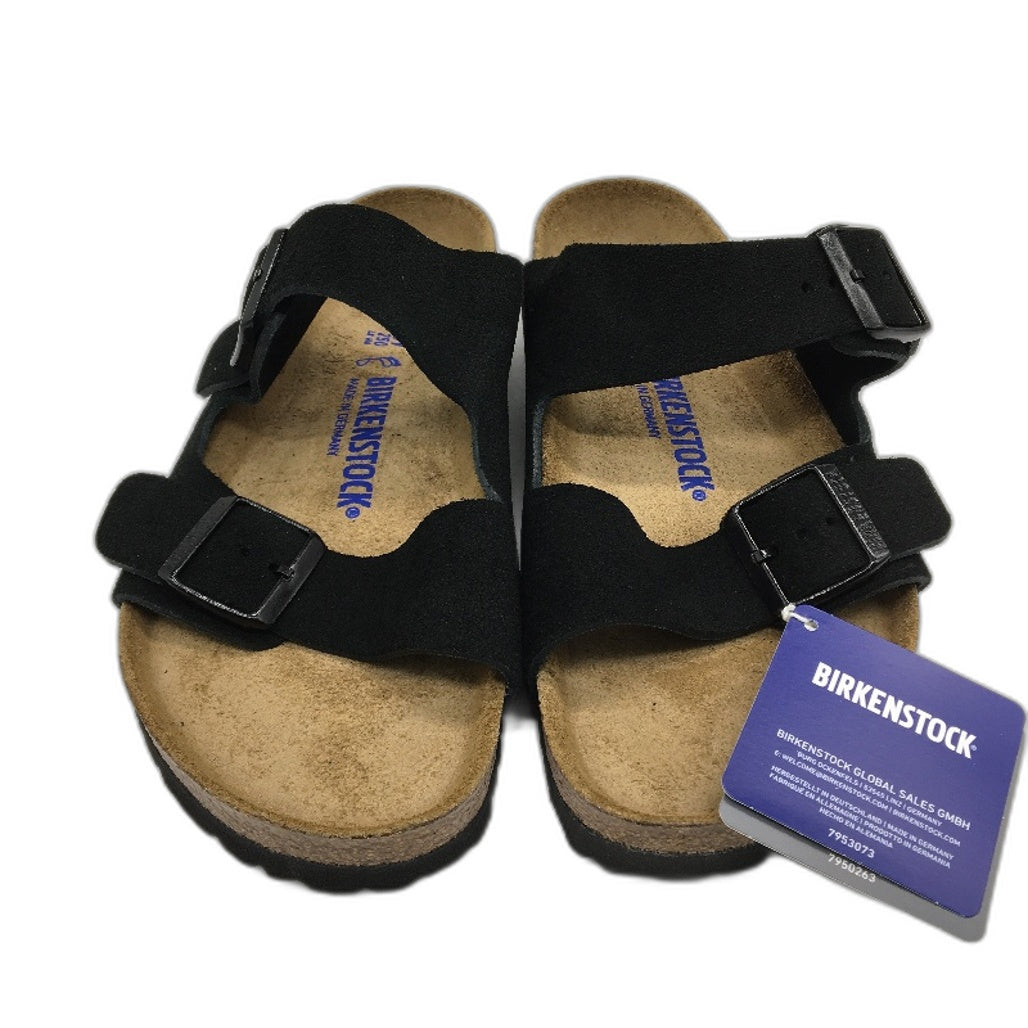 Birkenstock Arizona BS Black Suede Leather 2 Strap Slides Unisex 39 L8 M6 NEW