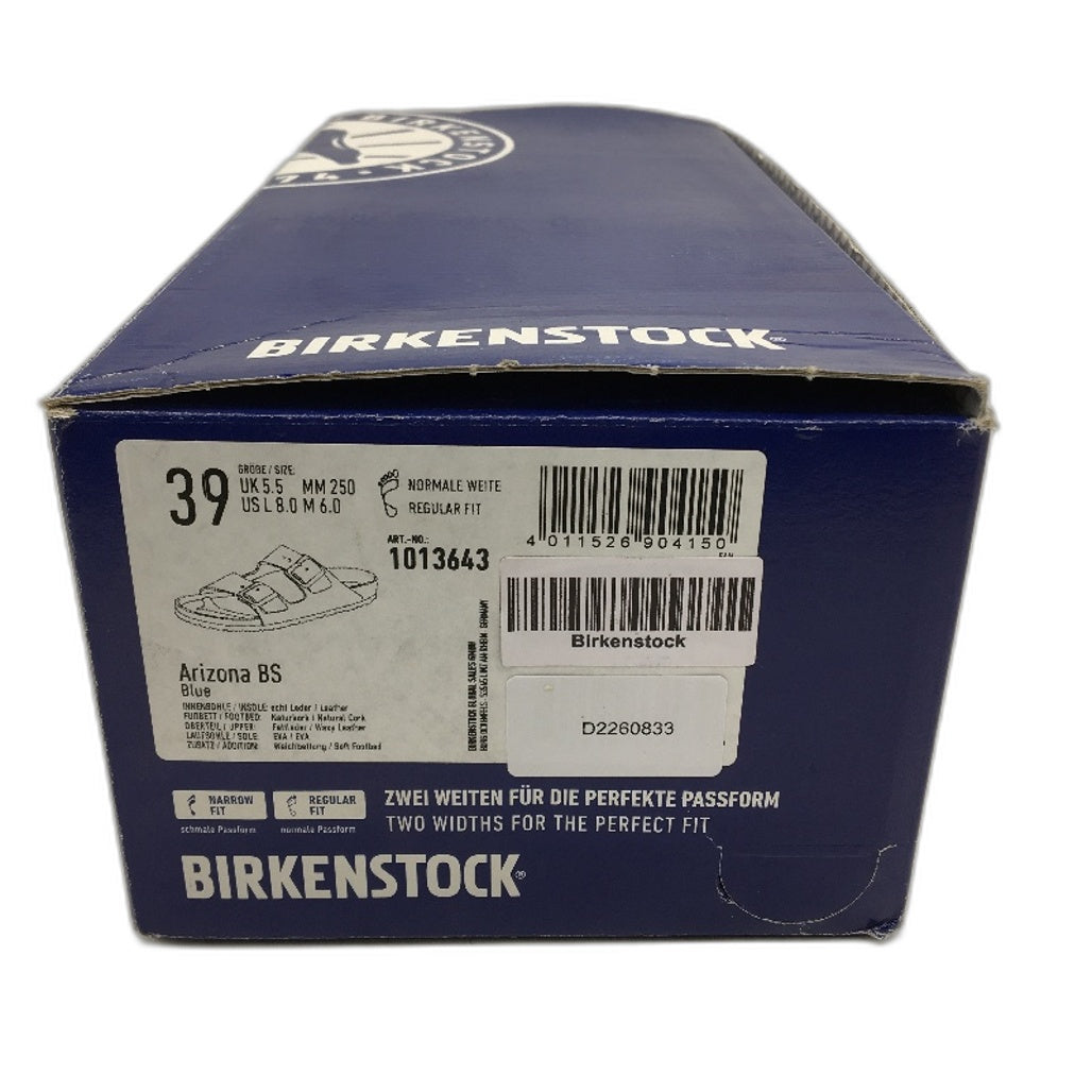 Birkenstock Arizona BS Blue Waxy Leather 2 Strap Slides Unisex 39 L8 M6 NEW