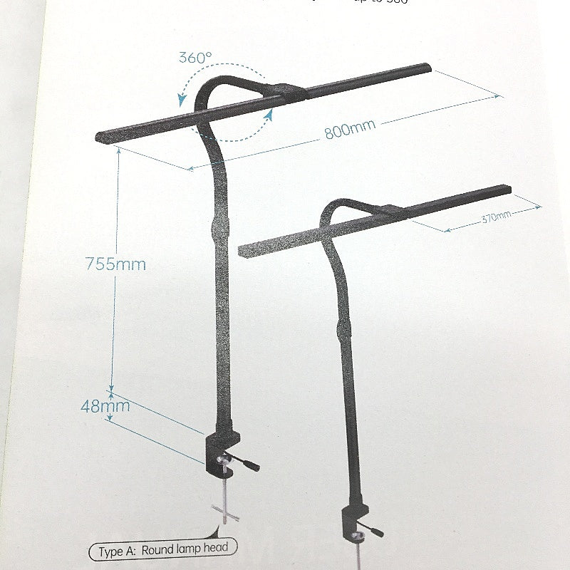 2700K-6500K 1000LMH 24W 50k Hour Length Double Head Desk Lamp in Black DEMO