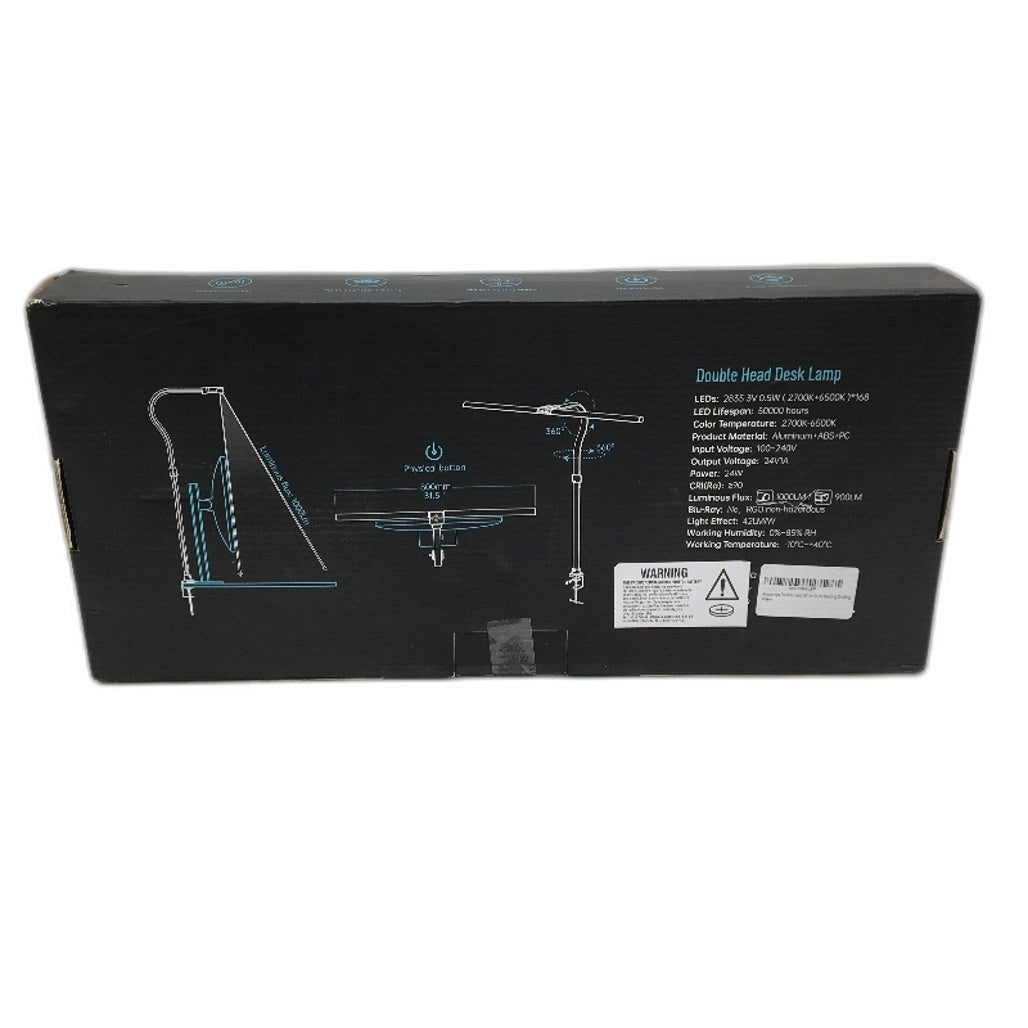 2700K-6500K 1000LMH 24W 50k Hour Length Double Head Desk Lamp in Black DEMO