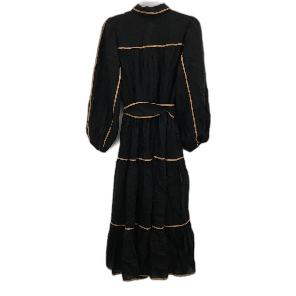 Portmans Zosia Black Brown Lined Binding Midi Dress Ladies Size AU 10 NEW
