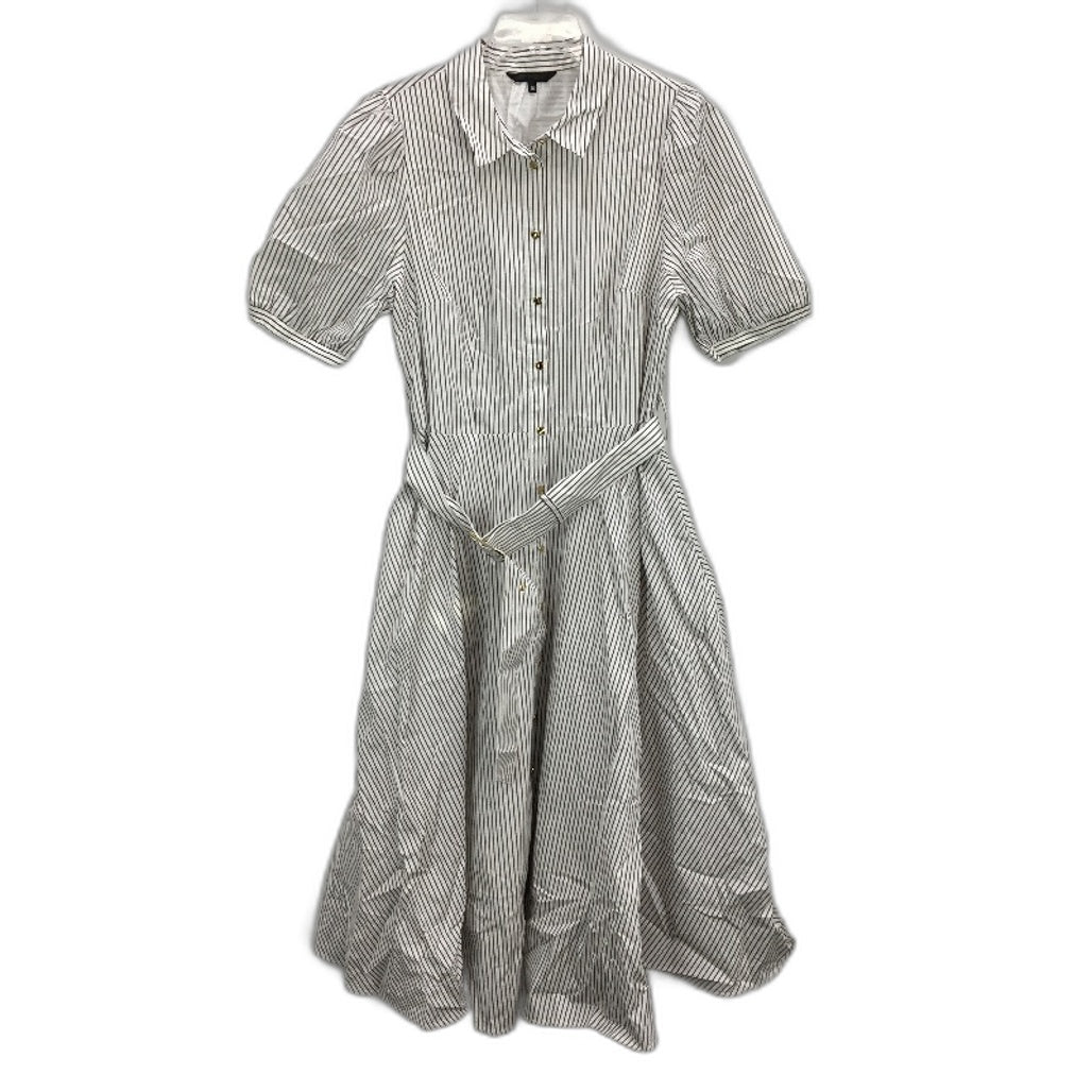 Portmans Channa Fudge Stripe White Button Up Midi Dress Ladies Size AU 16 NEW