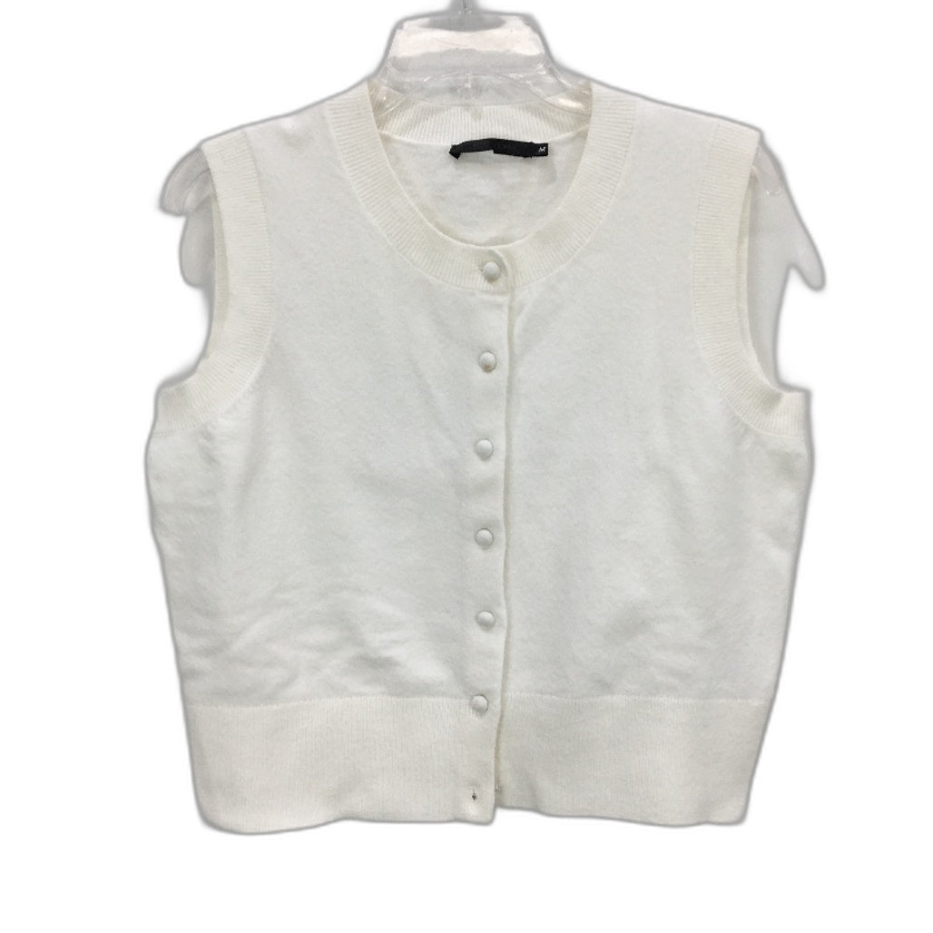 Portmans Shari Fluffy Button Up Cloud Dancer White Vest Ladies Size Medium NEW