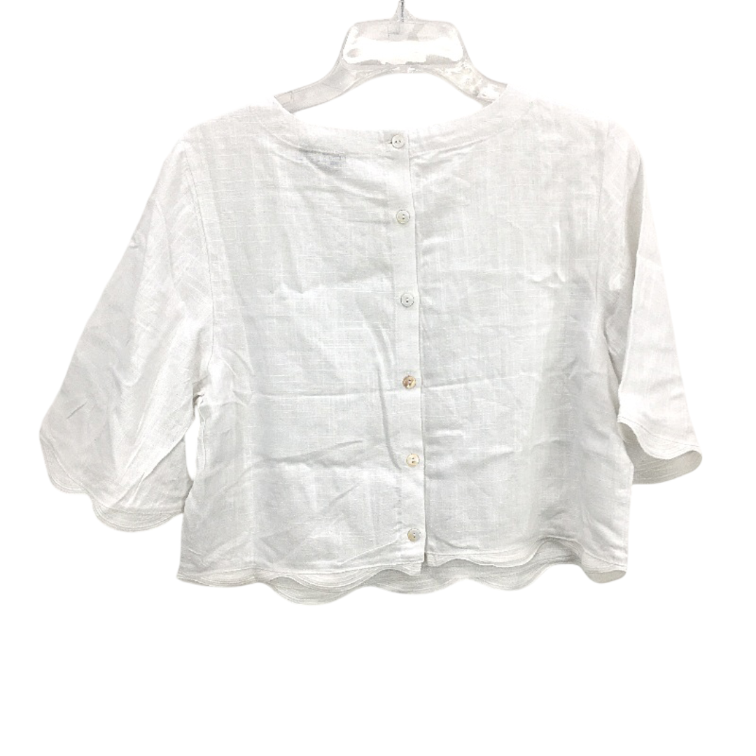 Dotti Wave Boxy White Cropped Linen Blend Tee Ladies Size AU 14 NEW