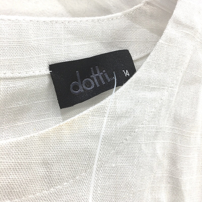 Dotti Wave Boxy White Cropped Linen Blend Tee Ladies Size AU 14 NEW