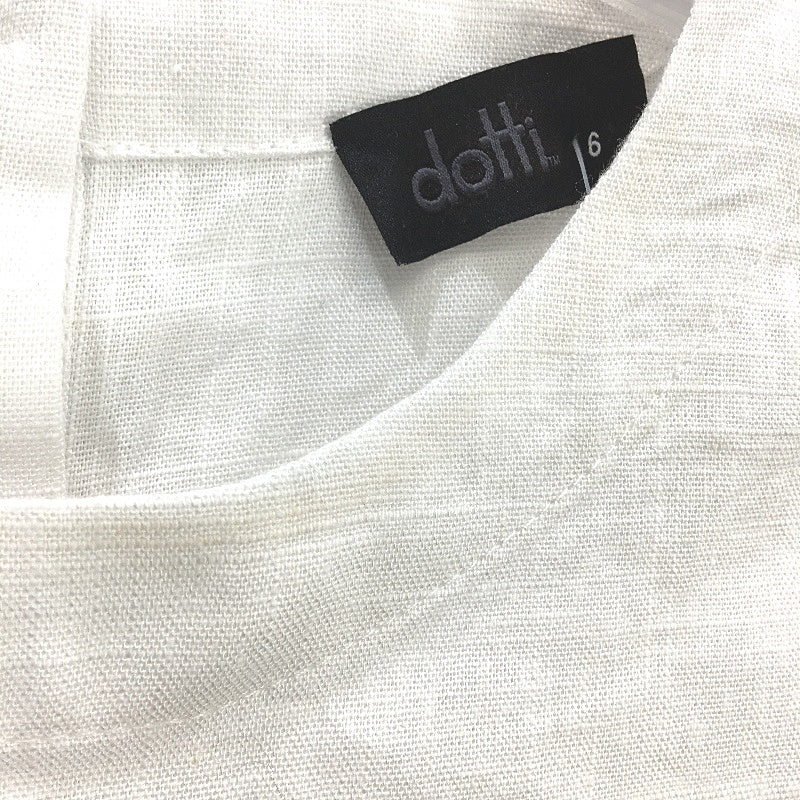 Dotti Wave Boxy White Cropped Linen Blend Tee Ladies Size AU 6 NEW