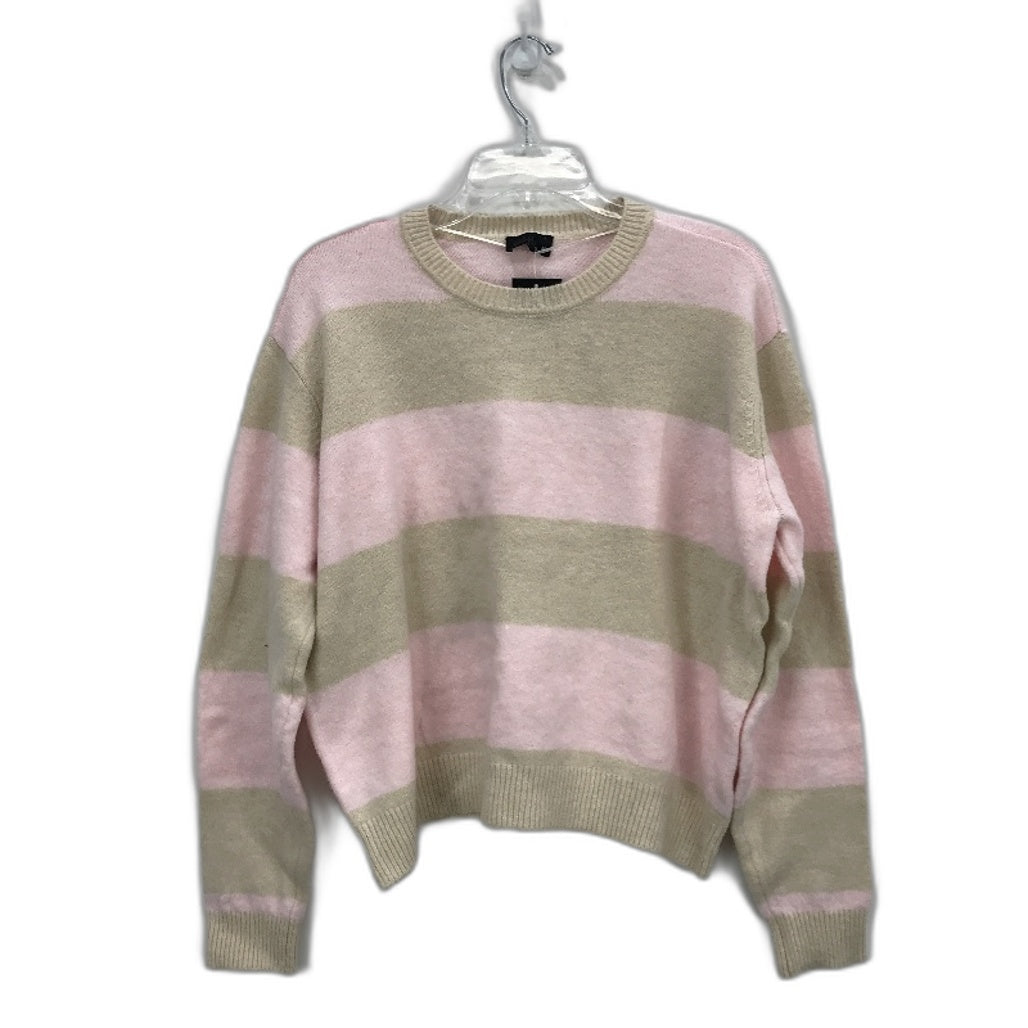 Dotti Avery Crew Neck Fluffy Knit Pink Cream Stripe Sweater Ladies Sz Medium NEW