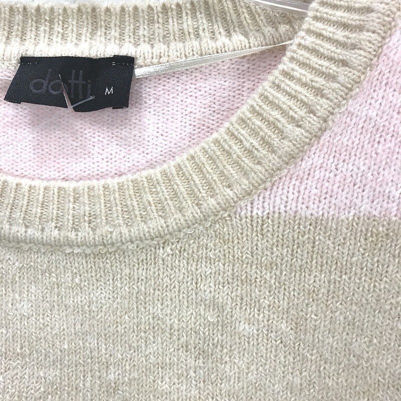 Dotti Avery Crew Neck Fluffy Knit Pink Cream Stripe Sweater Ladies Sz Medium NEW