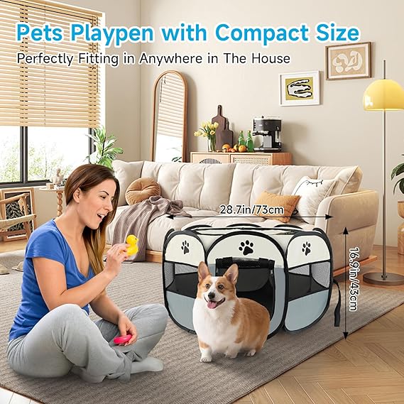 Portable Pop Up Pets Foldable Playpen Dog Puppy Crate Tent Zip Roof & Door NEW