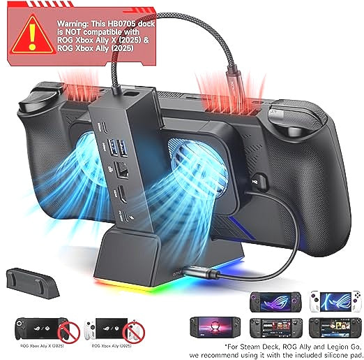 JSAUX USB C 7 iN 1 RGB Cooling Docking Charging Station ROG Ally Steam Deck NEW
