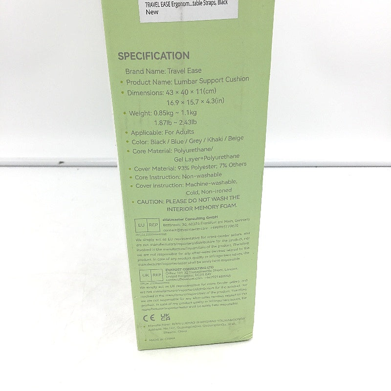 Travel Ease Ergonomic Lumbar Back Support Memory Foam Seat Cushion W Straps NEW