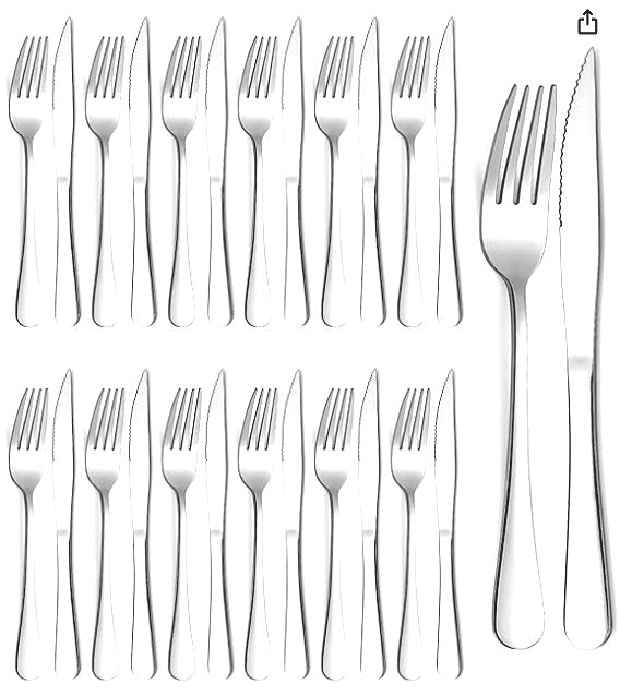 Flatware Set Stainless Steel Steak Knives & Forks 24PCS Dinner Set For 12 NEW
