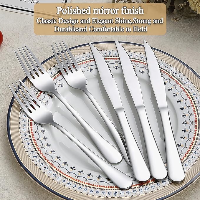 Flatware Set Stainless Steel Steak Knives & Forks 24PCS Dinner Set For 12 NEW