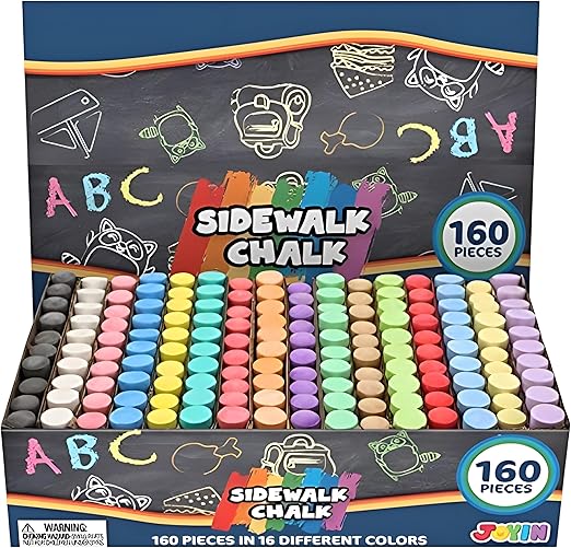 JOYIN 160PCS Washable Sidewalk Chalks Set Non Toxic Jumbo Size Outdoor Play NEW