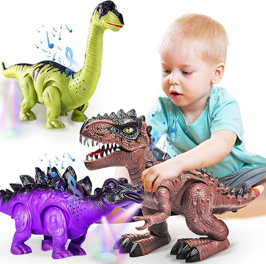 TEMI 3 Pack Electric Robot Walking Dinosaur Toy With Lights & Sounds Age 3+ NEW