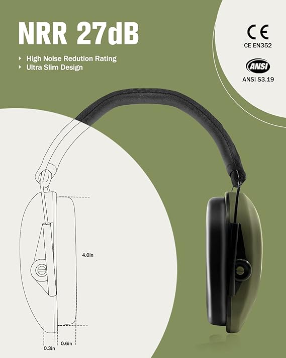 Zohan Compact Design EM018 27dB Army Green Passive Shooting Earmuff One Size NEW