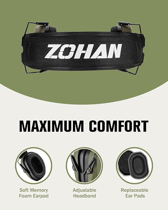 Zohan Compact Design EM018 27dB Army Green Passive Shooting Earmuff One Size NEW