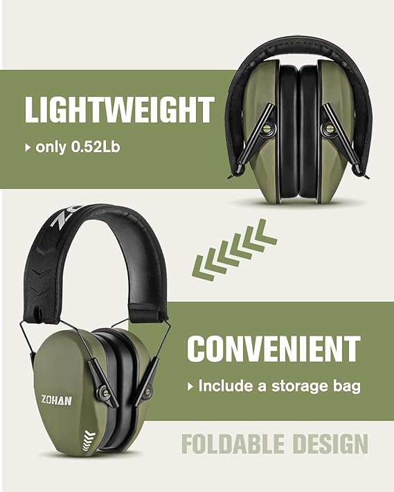 Zohan Compact Design EM018 27dB Army Green Passive Shooting Earmuff One Size NEW