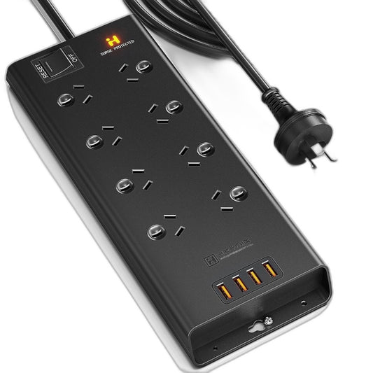 HEYMIX 8 AC Outlet and 4 USB Port Power Strip with Surge Protector in Black NEW