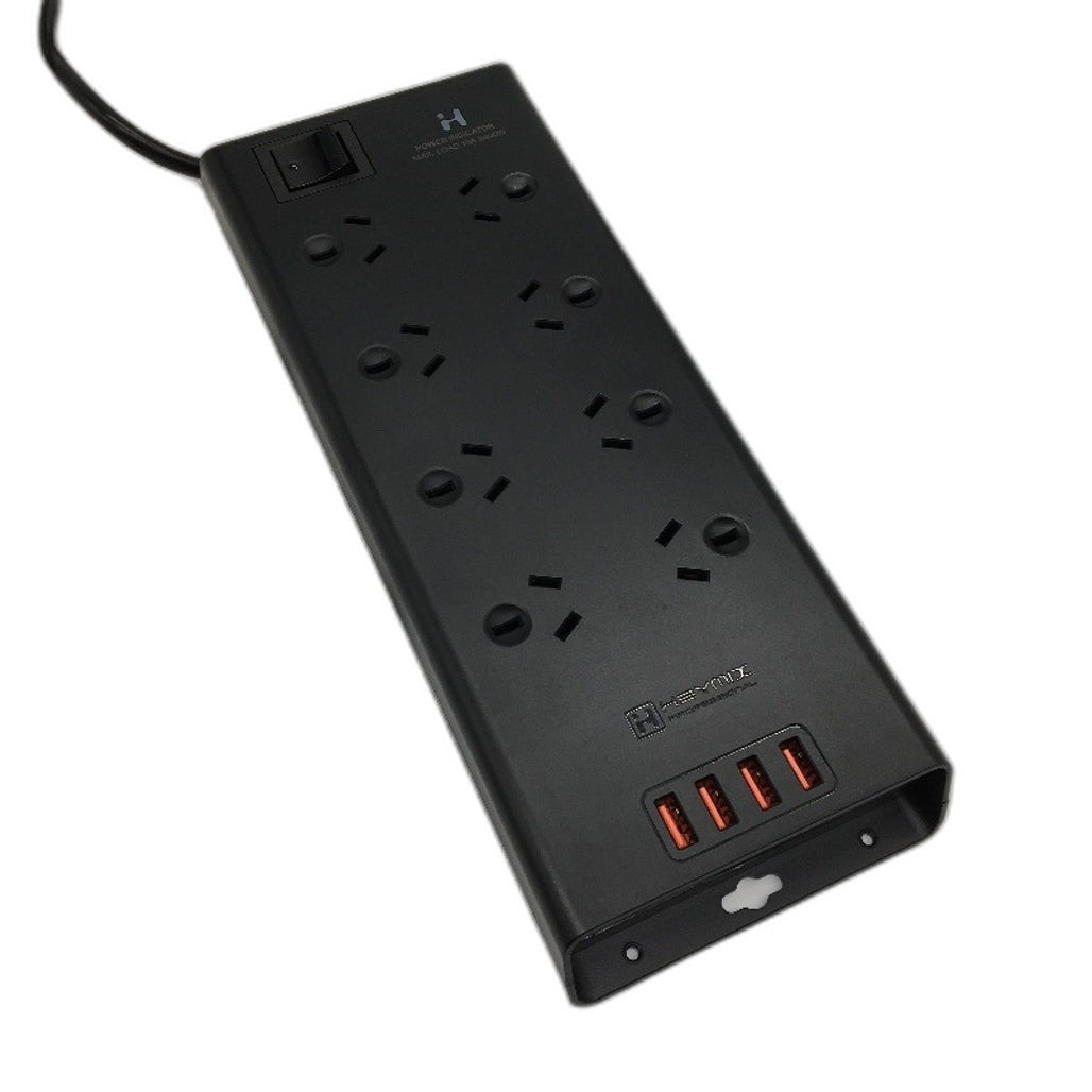 HEYMIX 8 AC Outlet and 4 USB Port Power Strip with Surge Protector in Black NEW