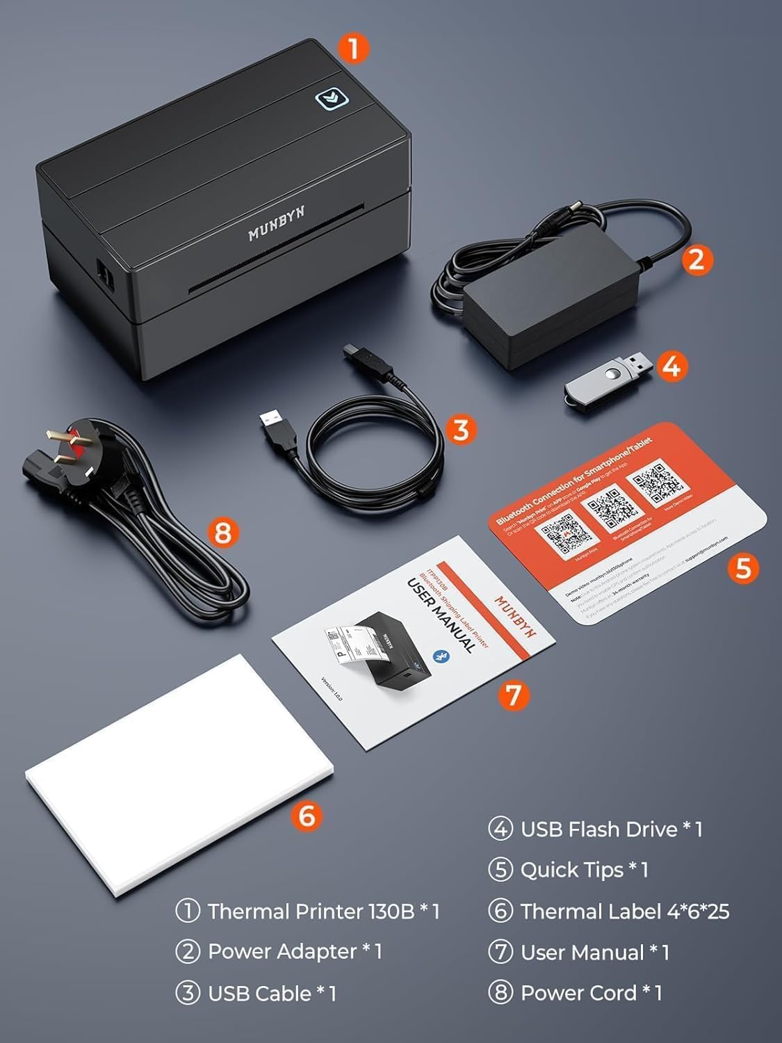 Munbyn 130B 203dpi Bluetooth & USB Direct Thermal Label Printer in Black DEMO